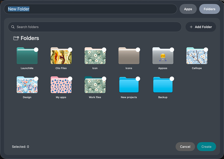 Adding file folders to a LaunchMe folder