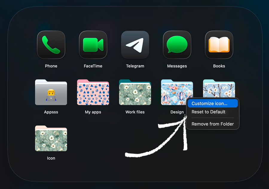 Customize icon menu for file folders