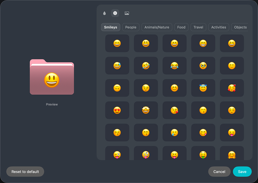 Emoji selection for folder icons