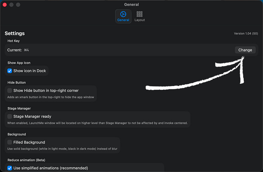 LaunchMe Key Shortcuts Configuration