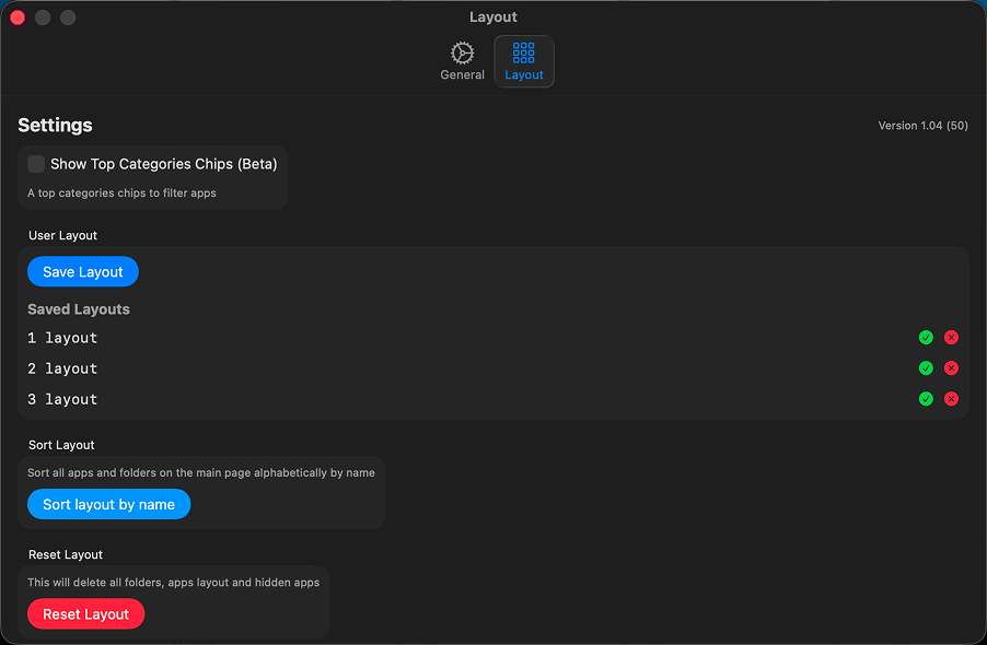 Saving layouts in LaunchMe settings