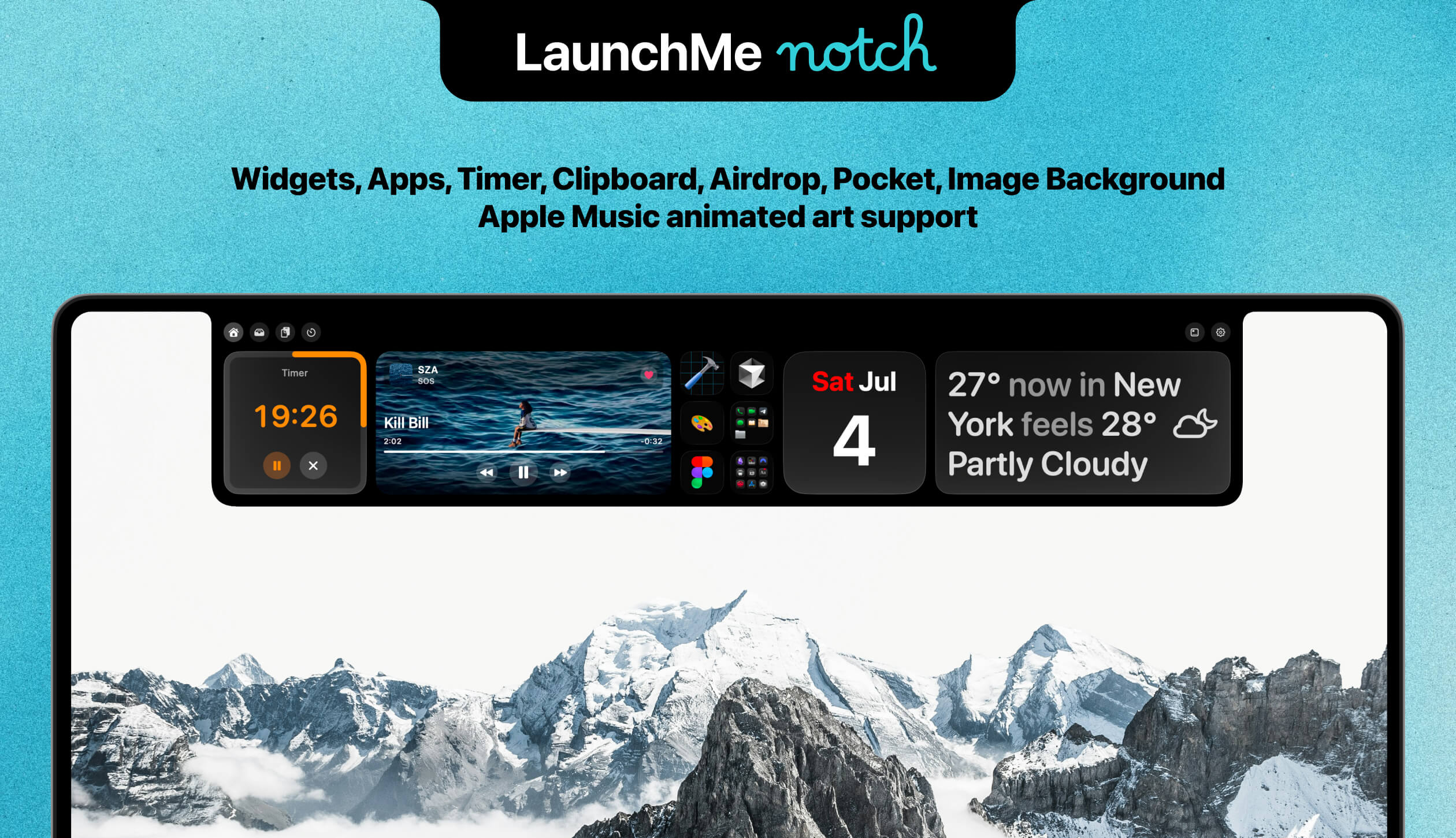 LaunchMe update 2.0: Hello Notch integration with widgets and Spaces on Mac
