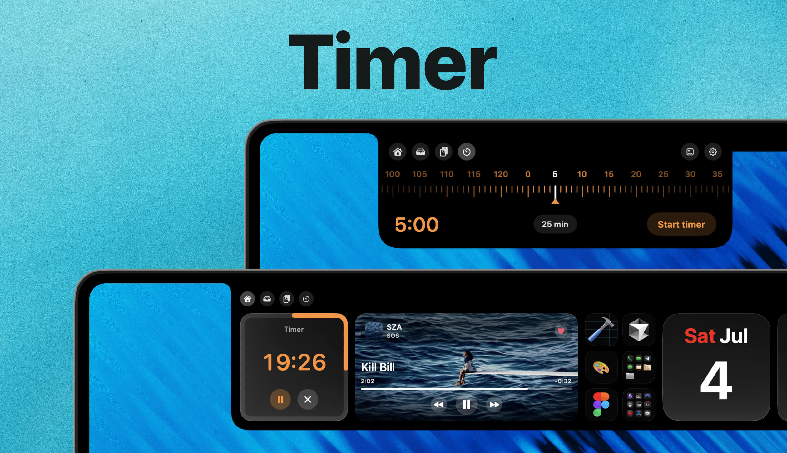 LaunchMe Notch Timer widget with countdown in compact and expanded Notch