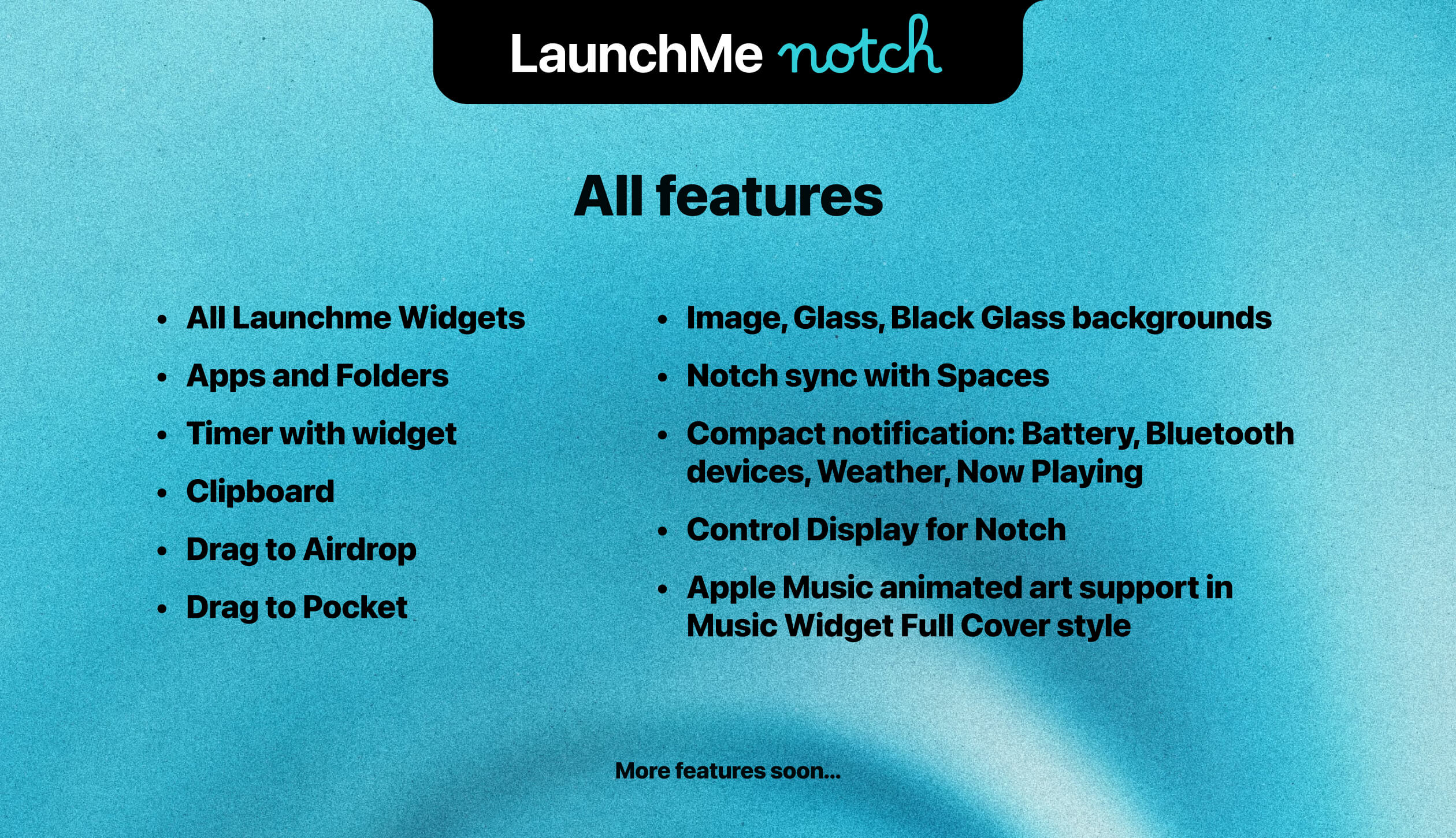 LaunchMe update 2.0 overview with Notch integration on Mac