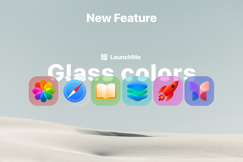 LaunchMe Liquid Glass Clear and Tinted modes with custom colors